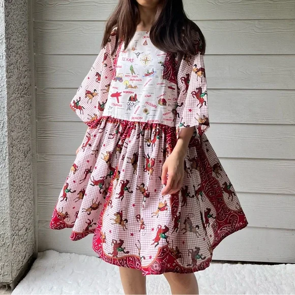 Western Rodeo | US Map | Handmade Bandana Dress SKU 05296 Red/Cowboy - Picture 15 of 16